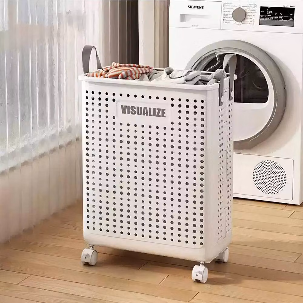 FLAVORA Extra Large White Plastic Wheeled Laundry Hamper – 2