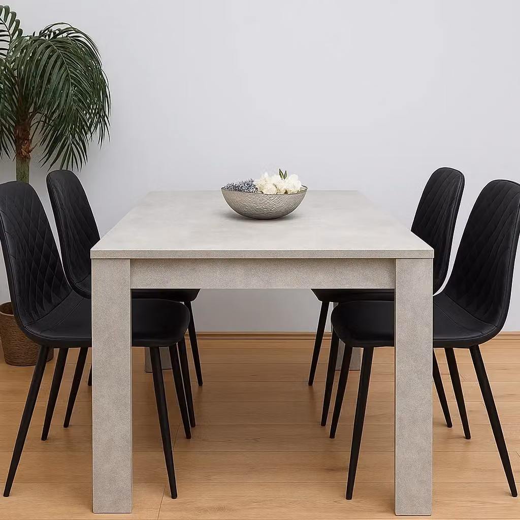 KOSY KOALA Modern Rectangular Dining Table Set with 4 Black Faux Leather Chairs in Brown – 2