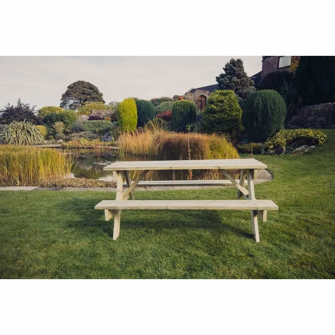 Churnet Valley Garden Furniture Ltd Classic Wood Picnic Table in Brown, W: 143.5 cm, D: 179.5 cm, H: 76 cm – 2