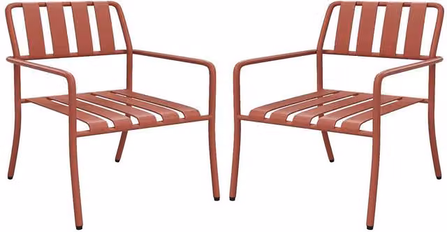 Mylia Set of 2 Stackable Low Metal Garden Armchairs in Terracotta Orange