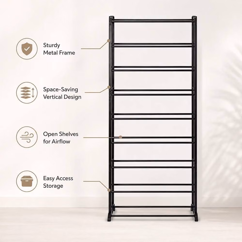 FORGEVIO 10-Tier Metal Shoe Rack Organizer in Black – 3