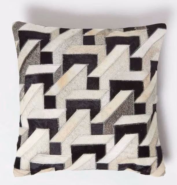 Homescapes Geometric Block Leather Cushion in Brown and Beige, W/D/H: 45 x 45 x 45 cm – 1
