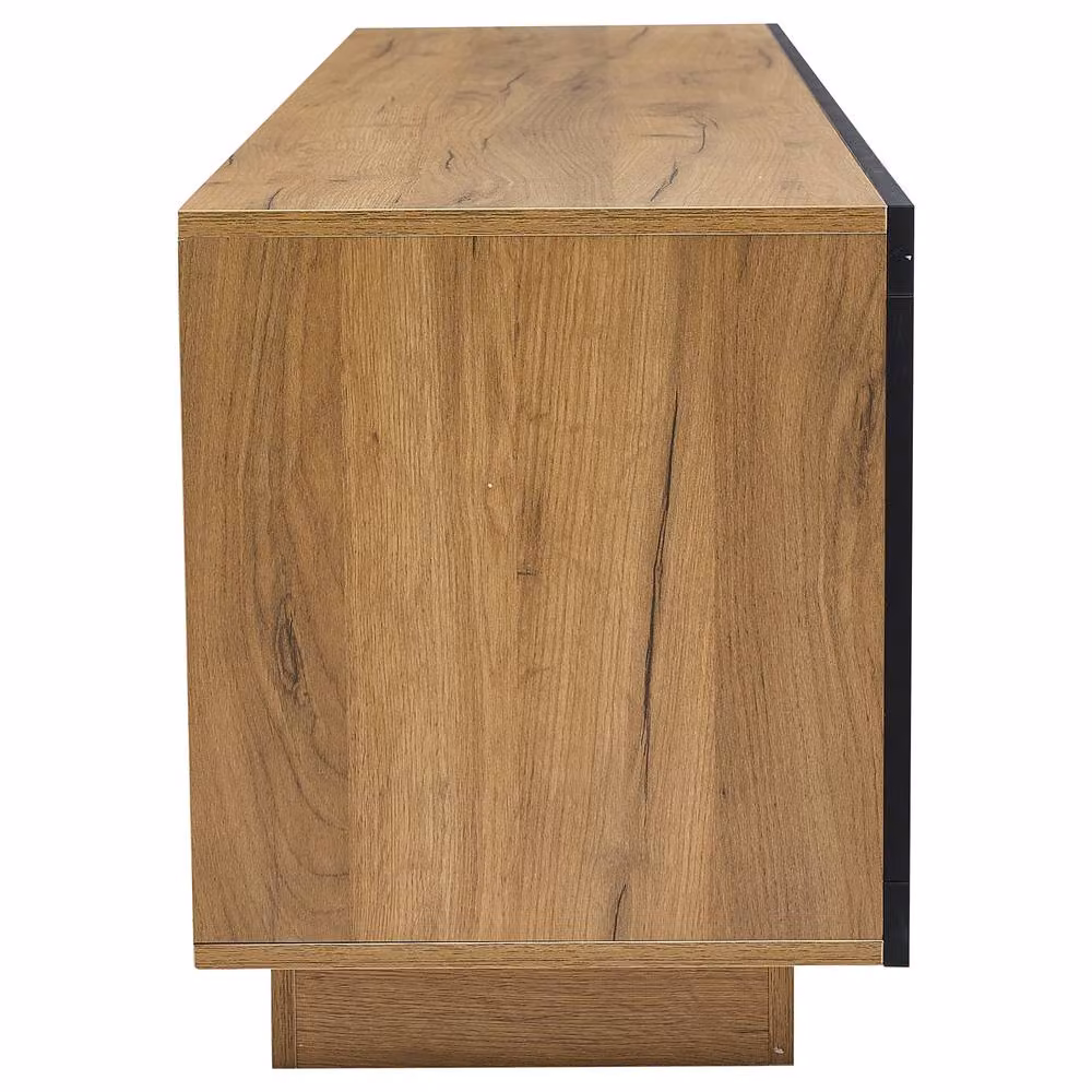 Merax Industrial Oak and Black LED TV Stand with Drawer and Glass Shelves – 7
