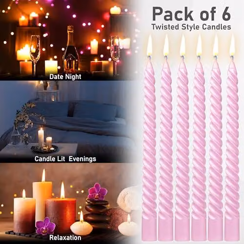 Deco Express Non-Drip Twisted Unscented Dinner Candles, Pack of 6, Rose Gold – 9