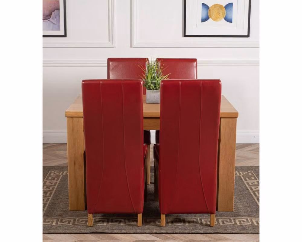 Thats Furniture Dakota Oak Dining Table and 4 Lola Burgundy Leather Chairs Set, W: 127 cm, D: 82 cm, H: 77 cm – 3