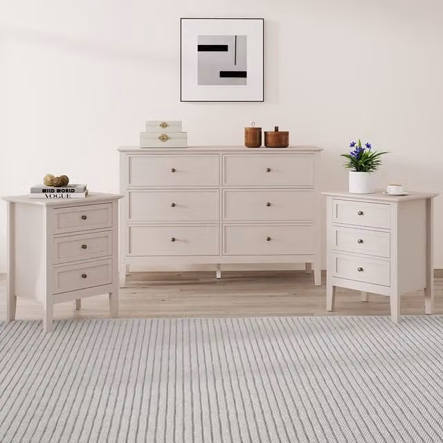 Melody Maison Rowley Taupe Grey Range Large 6 Drawer Chest of Drawers and Pair of 3 Drawer Bedside Tables in Light Blue