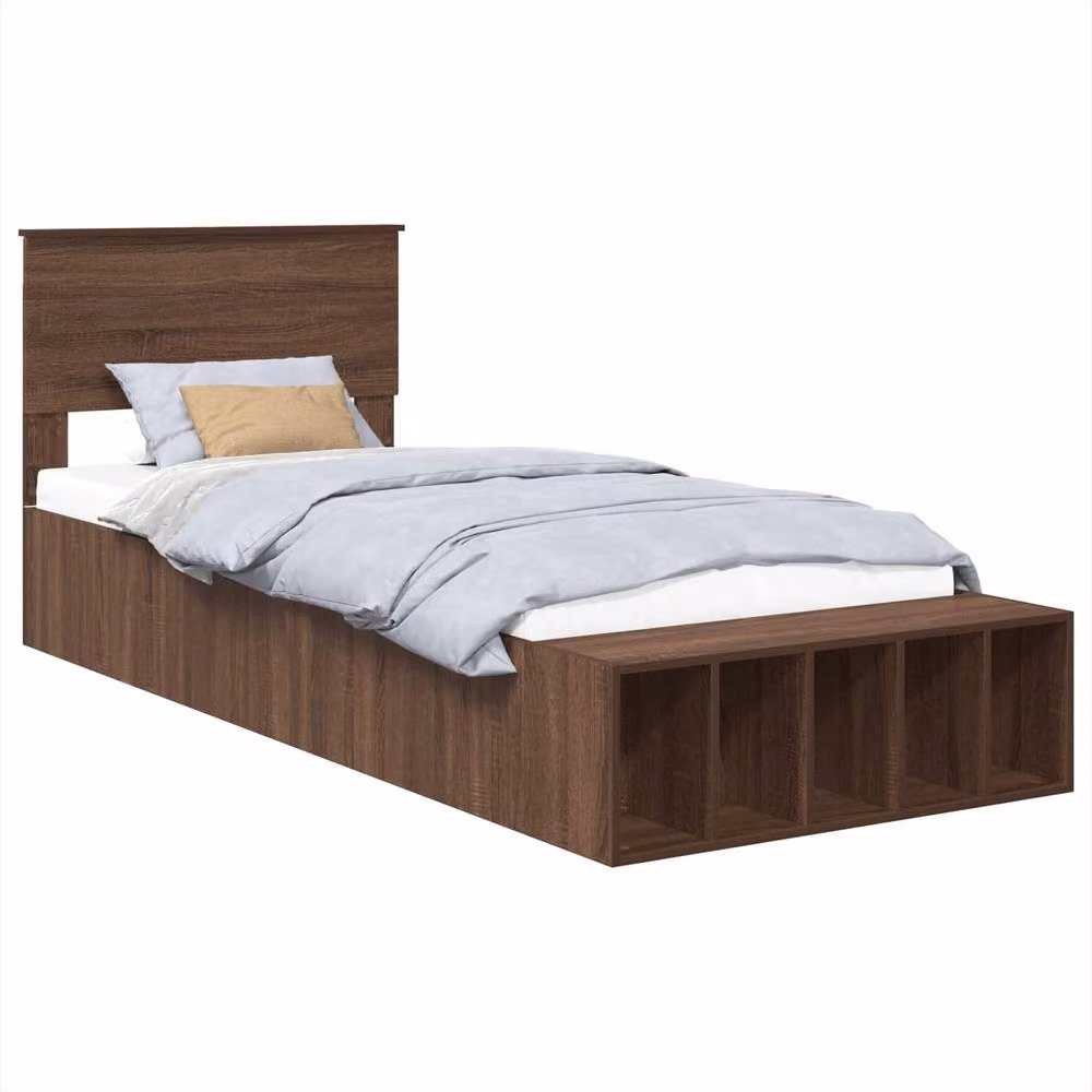Berkfield Home Modern Bed Frame with Bedside Shelf in Brown Oak, Engineered Wood, W: 75 cm x L: 190 cm – 2