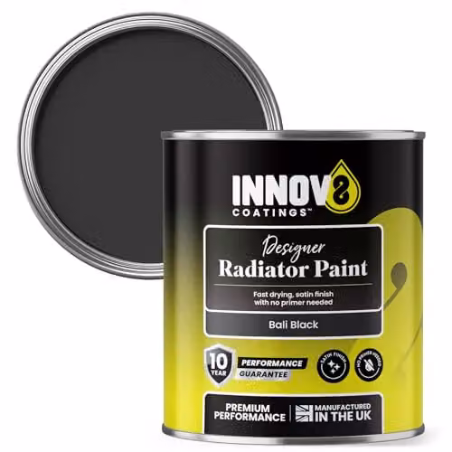 Innov8 Coatings Radiator Paint in Bali Black, 0.75 l, Satin Gloss, Water Based and Quick Drying