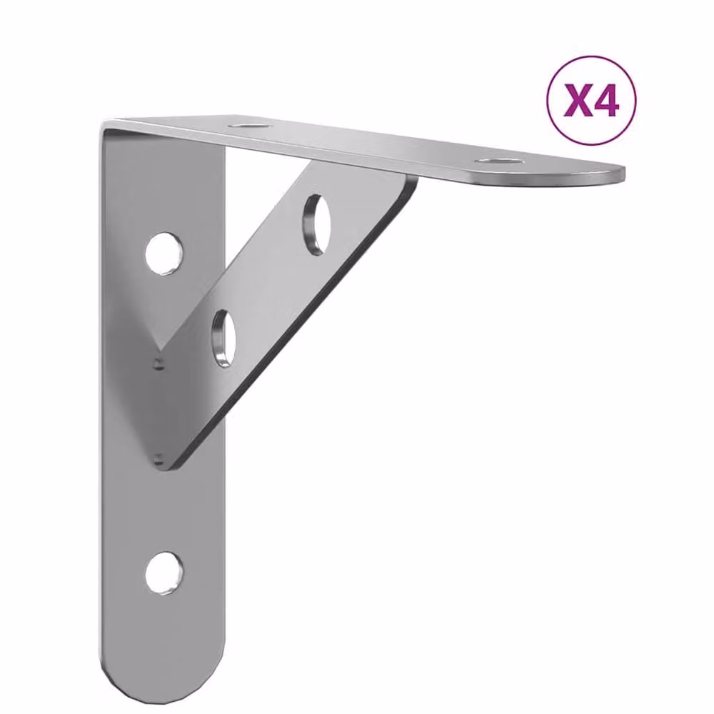 Berkfield Home Silver Stainless Steel Wall Mounted Shelf Brackets, 4 Pack, W: 15 cm, D: 11.5 cm, H: 2.5 cm – 2