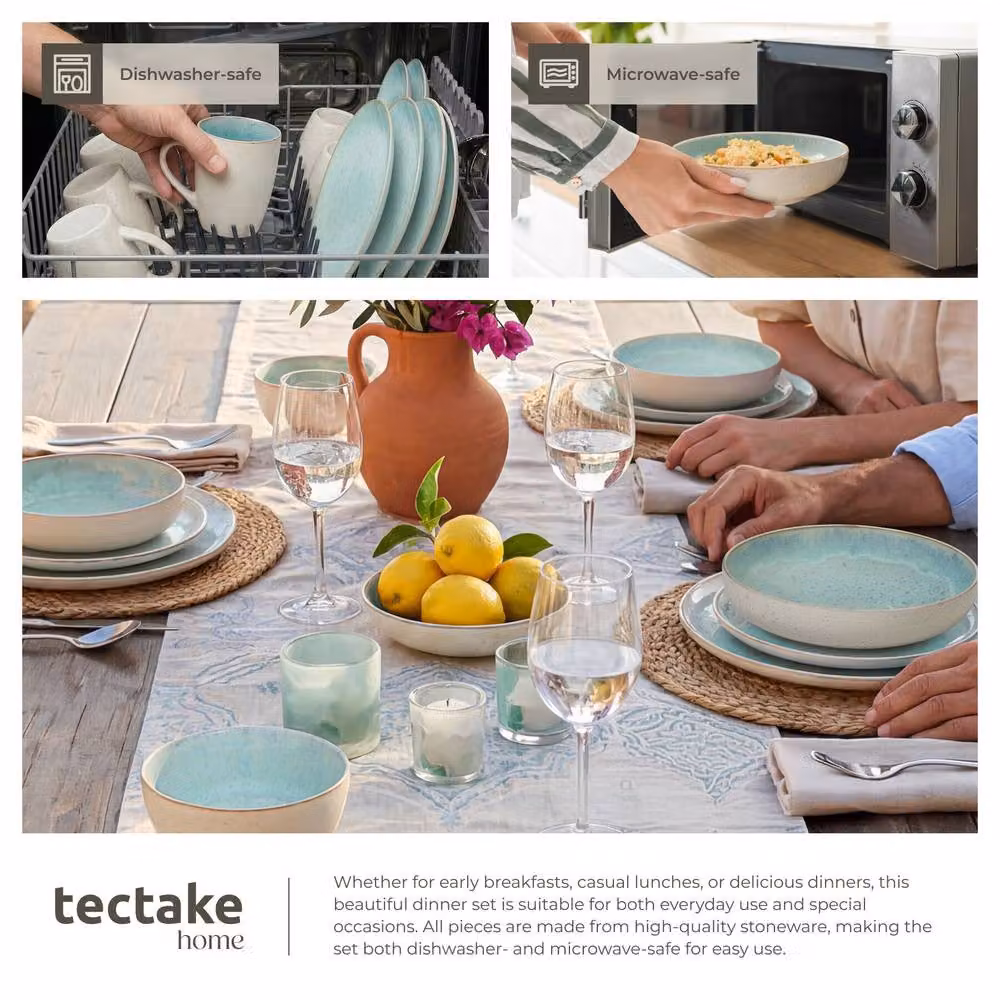 tectake Mare Glazed Stoneware Dinner Set for 6 People in Green – 5