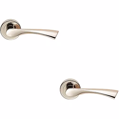 Loops Pair of Angular Twisted Handle on Round Rose with Concealed Fix, Polished Nickel