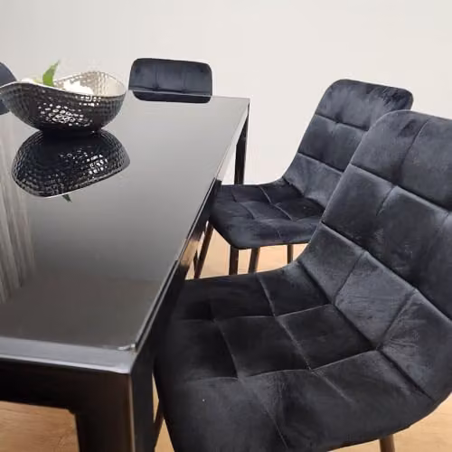 Kosy Koala Black Glass Rectangular Dining Table and 6 Black Velvet Chairs Set – 2