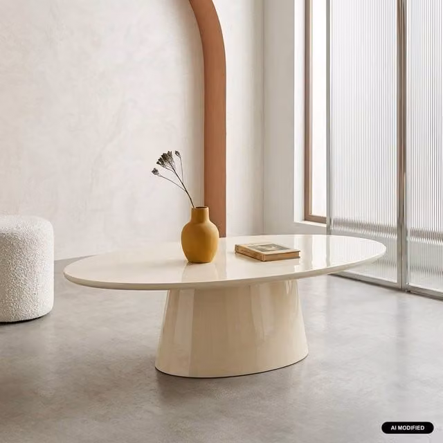 sweeek Oval Coffee Table with Glossy Finish in Beige, W/D/H: 60 x 60 x 35 cm – 1
