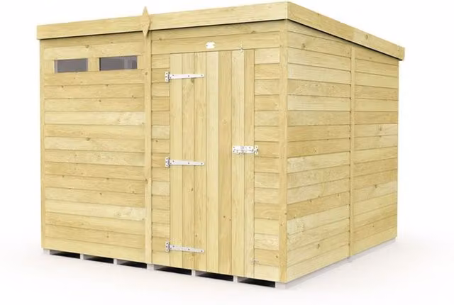 Buttercup Farm Pent Security Wood Shed with Single Door, Brown, W: 243 cm, D: 231 cm, H: 201 cm
