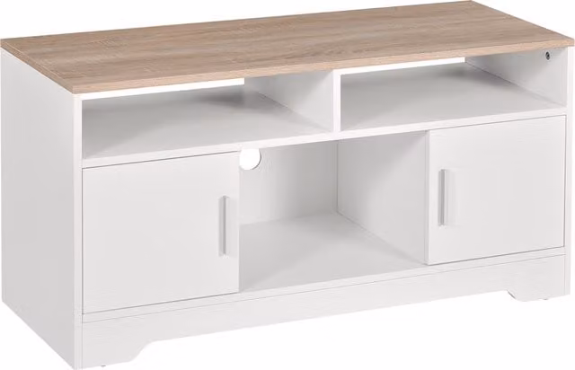 HOMCOM Modern TV Stand for TVs up to 42 Inches with Cabinets and Shelves, White and Brown