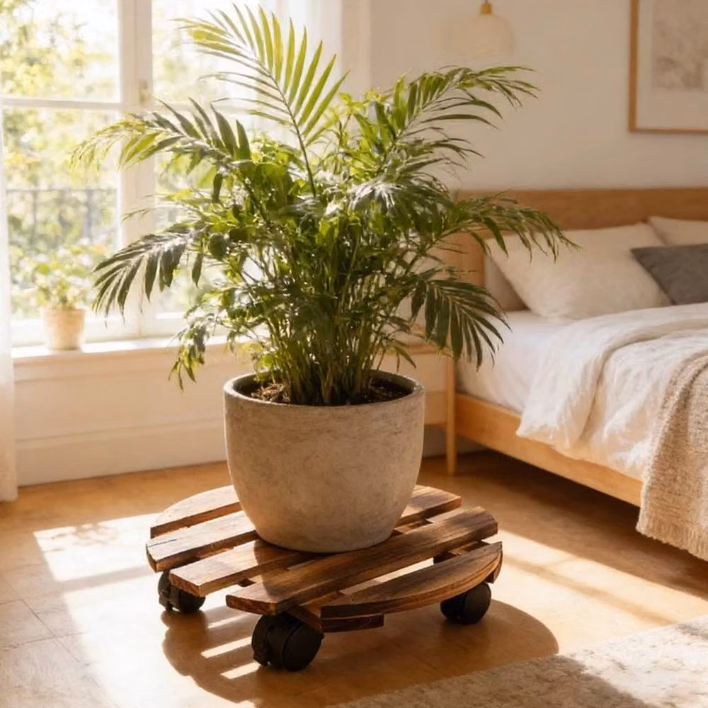 FLAVORA Heavy Duty Wooden Plant Pot Caddy Mover Trolley, 2 Pieces, Brown – 4