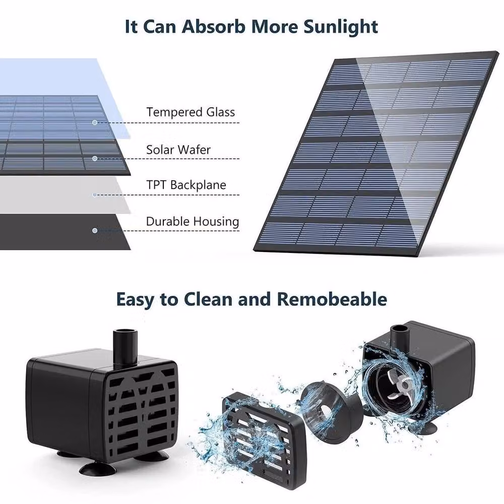 FLAVORA Solar Fountain Pump with Solar Panel for Pond Water Features, Black – 4