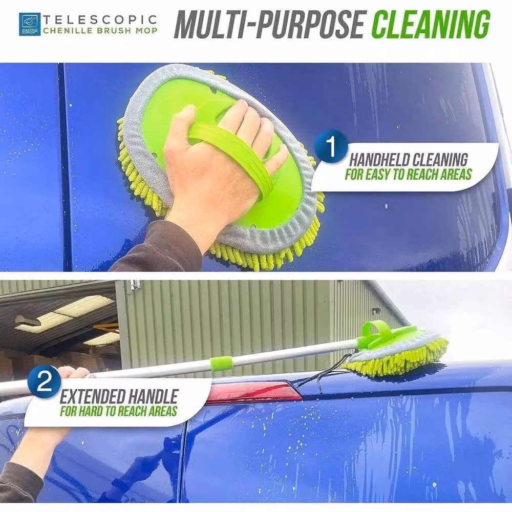 NESTLUNE Green Telescopic Long Handle Adjustable Car Wash Microfibre Mop – 4