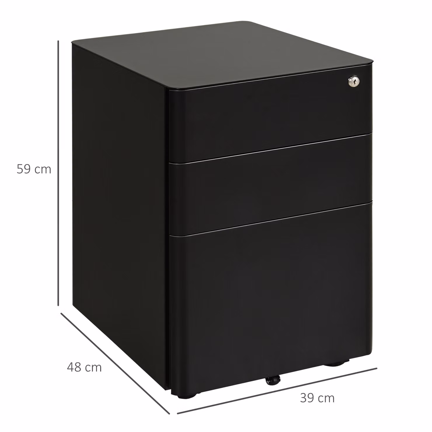 Vinsetto 3-Drawer Small Steel Filing Cabinet with Lock and Wheels, Black – 3