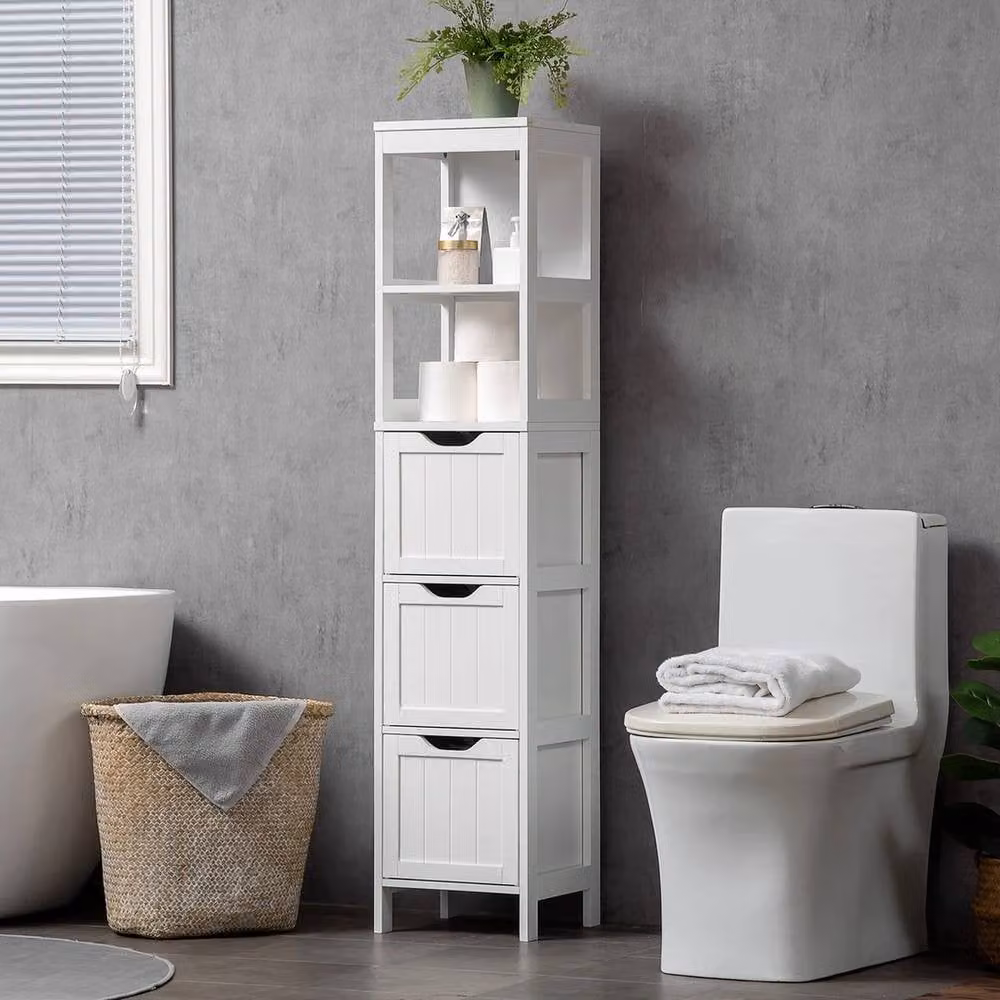 EONLION Slim Modern Bathroom Storage Unit with 3 Drawers in White Matt – 4