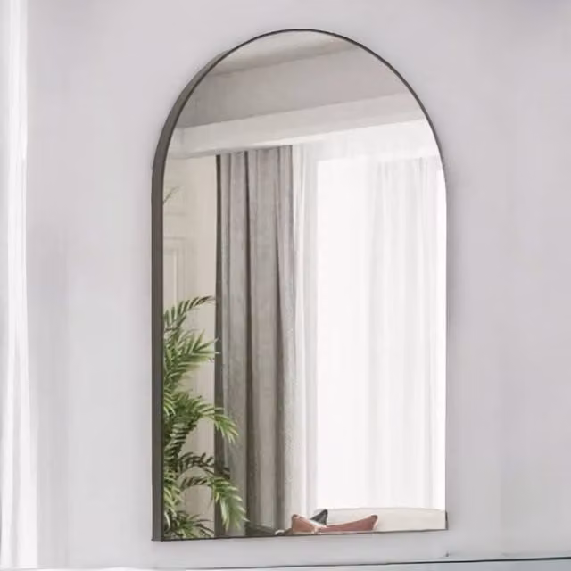 Pirlo Plush Large Arched Aluminium Wall Mirror in Black