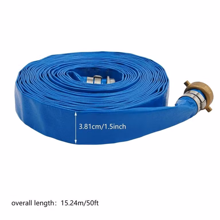 EONLION Blue PVC Layflat Water Discharge Hose for Pumps and Pools, 1.5 inch x 50 ft