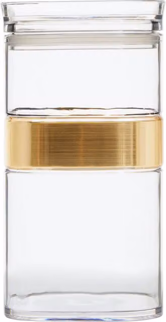 Orsina Transparent Glass Kitchen Storage Jar with Gold Airtight Lid for Tea, Coffee and Sugar