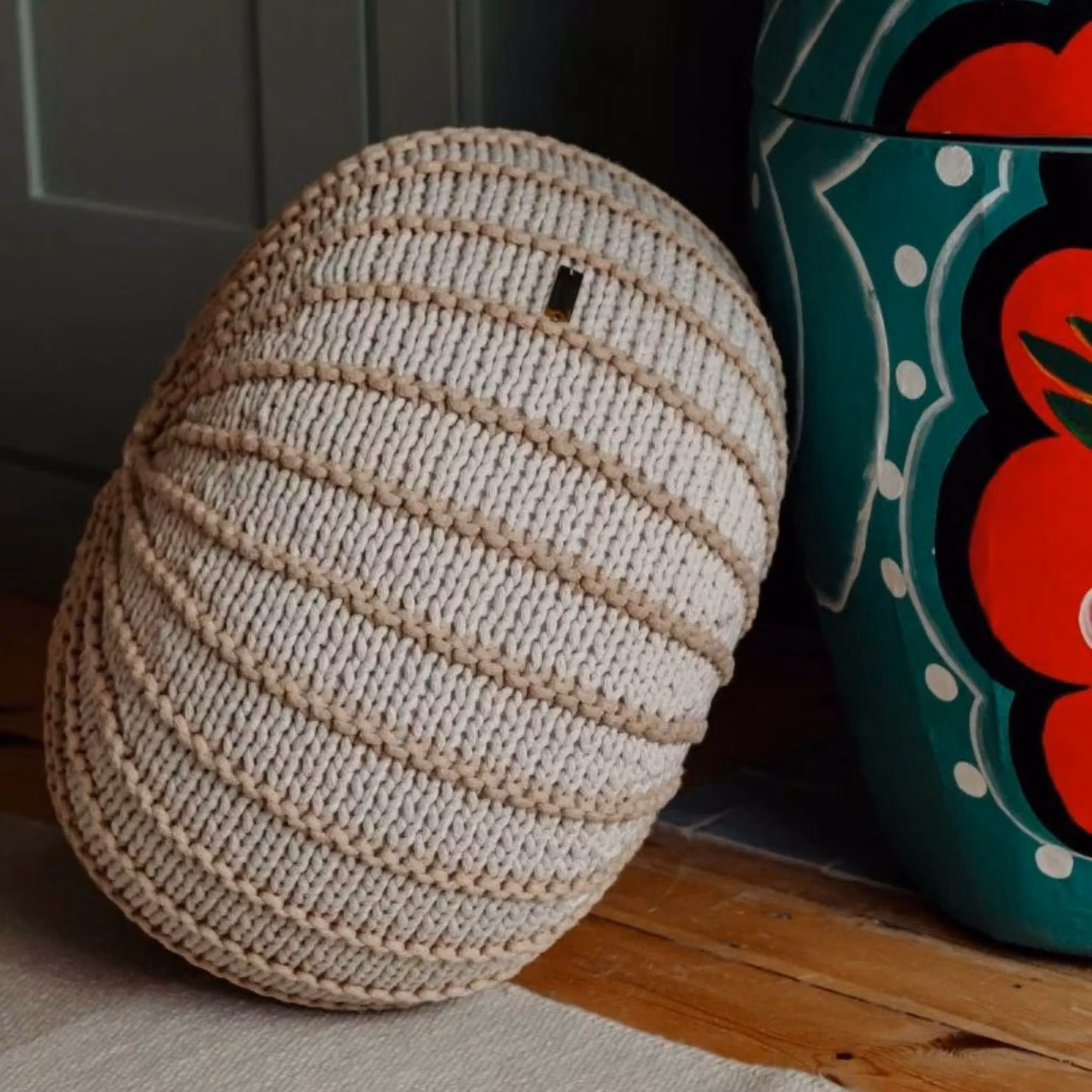 Zuri House Ziggy Knitted Pouffe in Beige Cotton Cord – 4