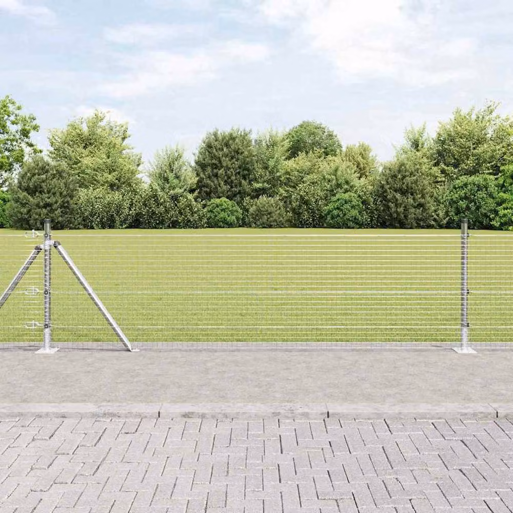Berkfield Home Modern Welded Wire Fence with 7 Flanged Posts, Galvanised Steel, Silver, W: 40 cm, L: 10 m, H: 2 m – 2