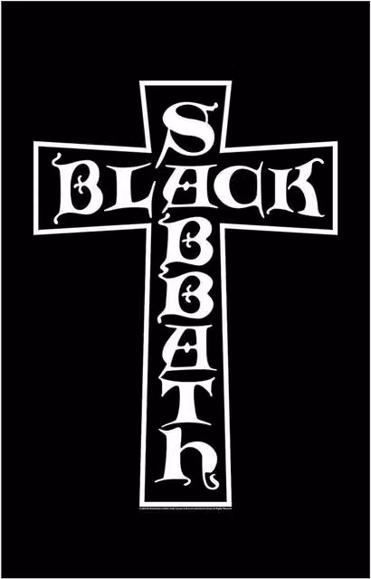 Black Sabbath Cross Typography Textile Wall Poster in Black and White, W: 106 cm, H: 70 cm