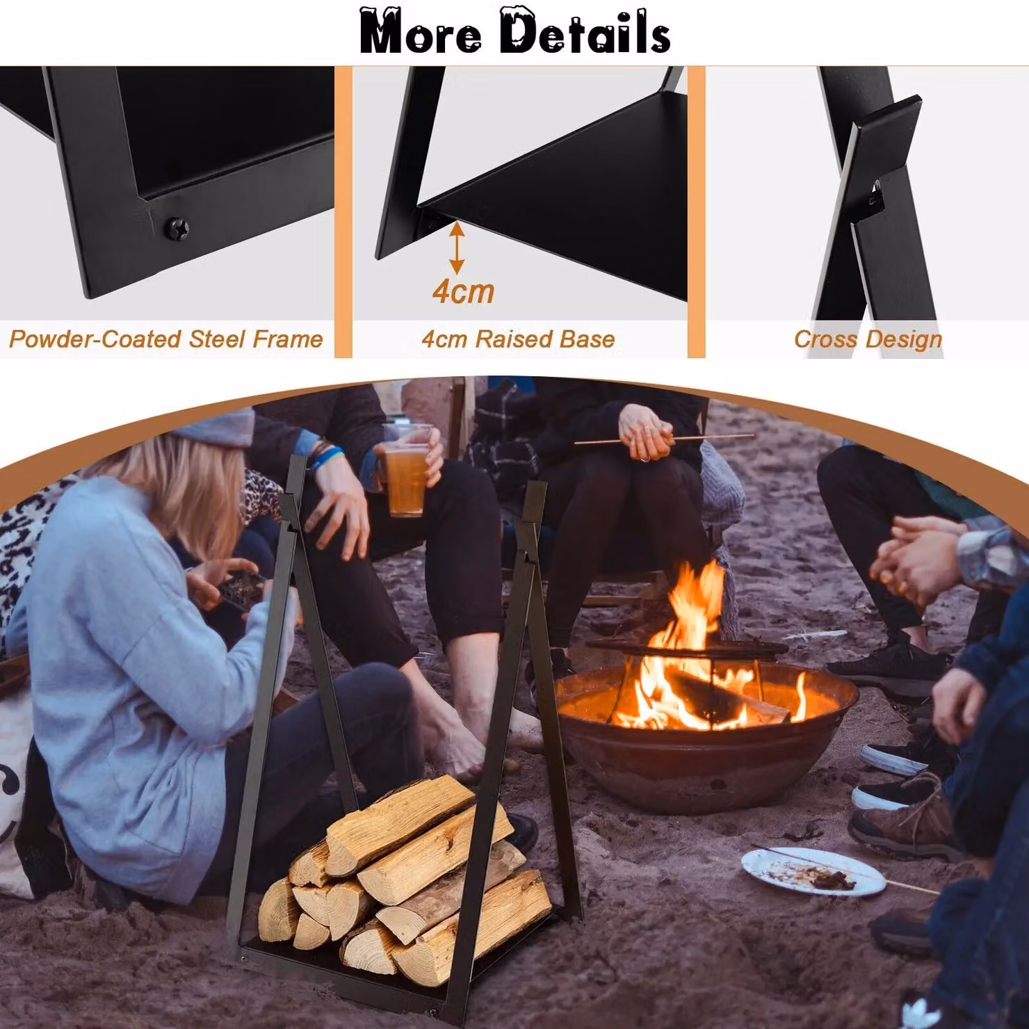 Costway Heavy Duty Metal Firewood Log Rack with Stable Triangular Structure in Matt Black – 5