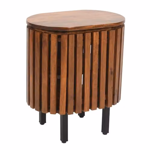 Indian Hub Slatted Mango Wood Bedside Table in Brown, W: 50 cm, D: 35 cm, H: 58 cm – 4