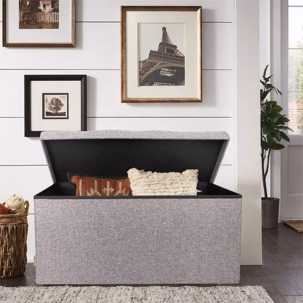 Nordara Grey Folding Ottoman Storage Pouffe Stool with Linen Seat – 2