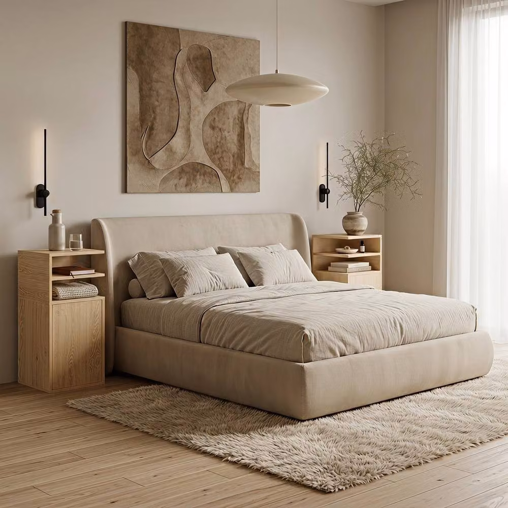 STILVORA Set of 2 Bedside Tables with Open Cubbies and Door in Light Oak – 2
