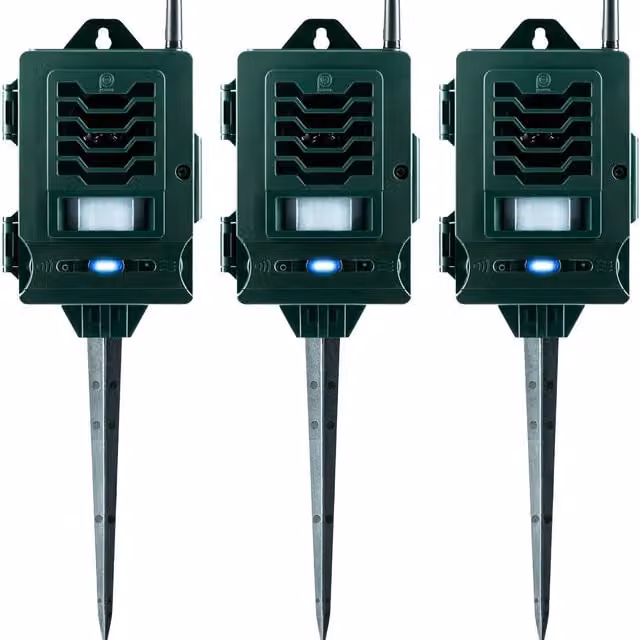 PestBye Battery Powered Ultrasonic Smart Link Cat Repellent System, Green, Pack of 3
