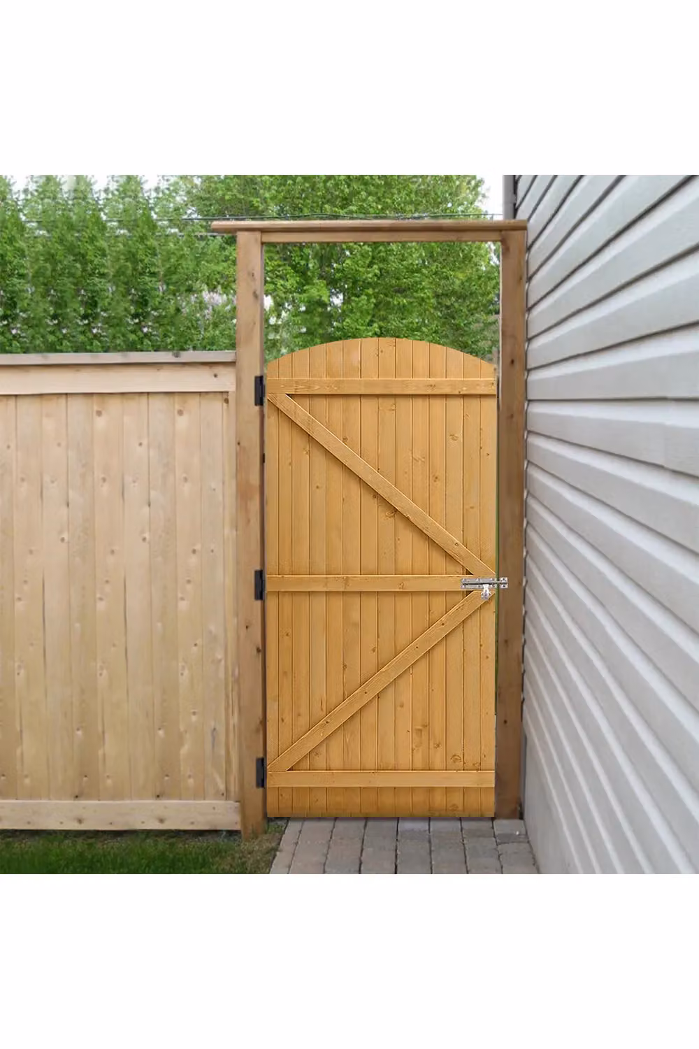 Living and Home Natural Pine Wooden Arched Garden Gate with Double Z Frame and Fittings, W: 90 cm, H: 180 cm – 2