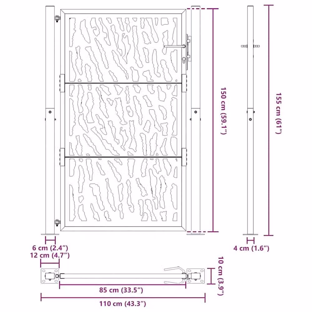 Berkfield Home Beautiful Garden Gate in Black Steel with Trace Design, W: 105 cm, H: 155 cm – 6