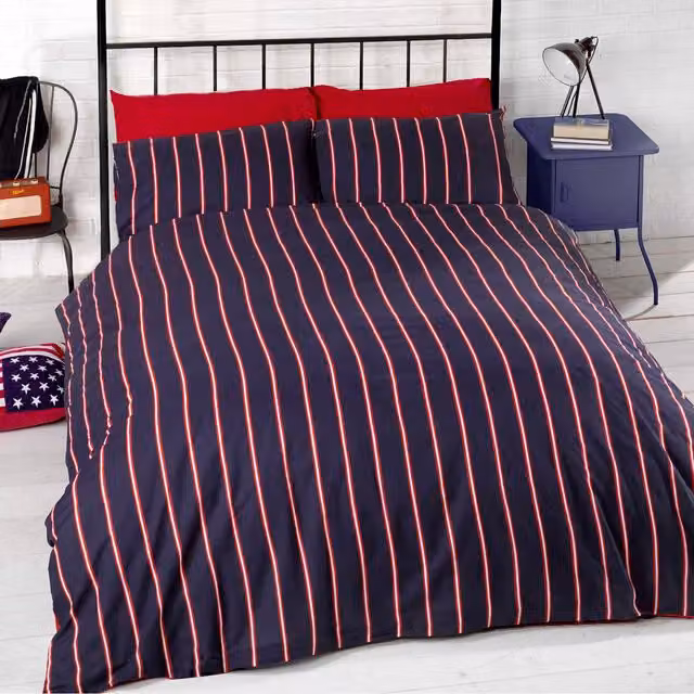Rapport Home Don't Wake Me Up Reversible Striped Duvet Set in Navy Blue, Single Size