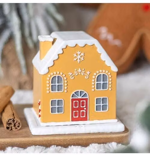 KDMD Candy Cane Gingerbread House Ceramic Incense Cone Holder in Yellow – 1