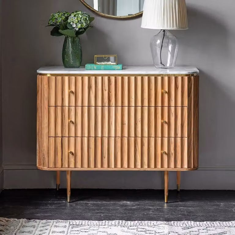 Atkin & Thyme Flute Marble Chest Of Drawers in Natural Acacia Wood and Stone