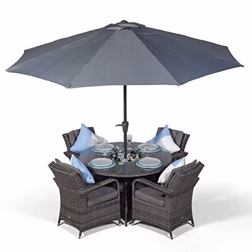 Thats Furniture Giardino Arizona 4 Seater Rattan Garden Dining Set with Ice Bucket Cooler in Grey and Brown, Diameter: 120 cm