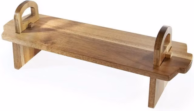 Maison & White Rectangular Solid Wood Raised Serving Platter with Handles, Brown