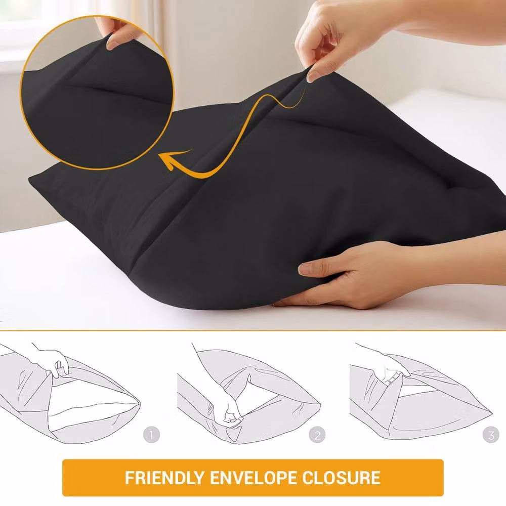 Grace 4 Pack Standard Egyptian Cotton Pillowcases with Envelope Closure in Black – 4