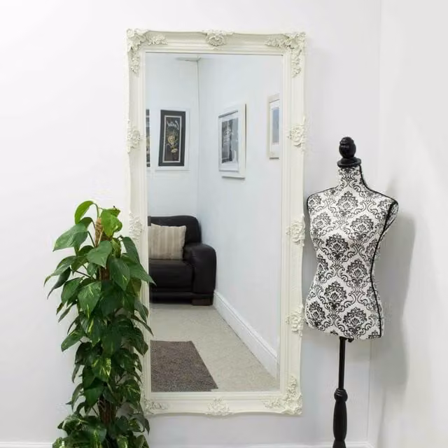 MirrorOutlet Abbey Large Shabby Chic Wall Mirror, White, H 168 x W 79 cm