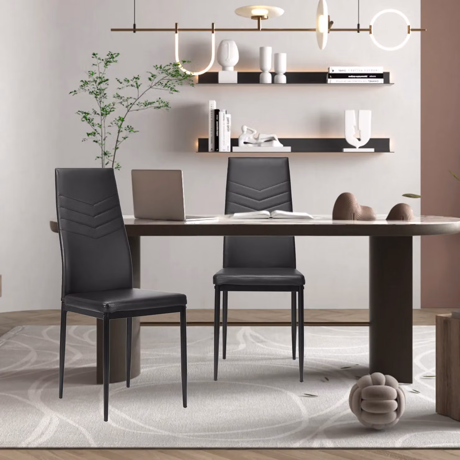 Costway Set of 4 Modern Black Synthetic Leather Padded High Back Armless Dining Side Chairs – 6