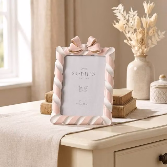Garden Greatness Candy Cane Bow Single Tabletop Photo Frame in Pink, White and Multicolour