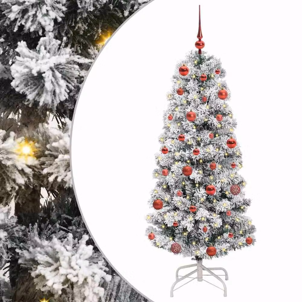 Berkfield Home Realistic Artificial Hinged Christmas Tree in Green and White, Height: 150 cm – 3
