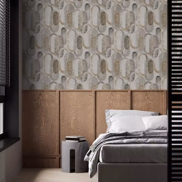 Graham & Brown Sublime Oval Shapes Geometric Wallpaper in White and Gold