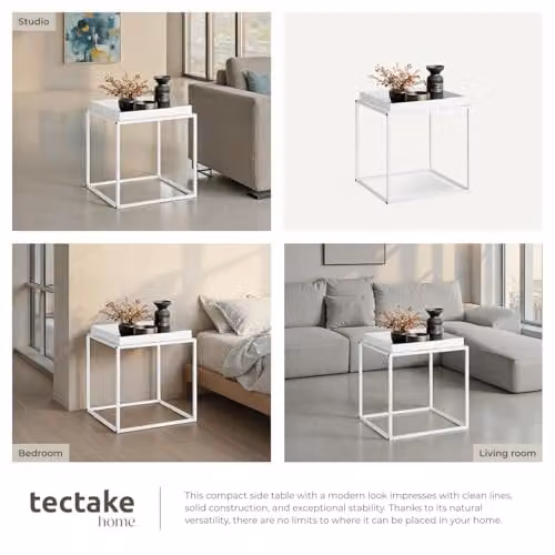 tectake Minimalist Square Side Table in White with Height-Adjustable Feet, W/D/H: 40 x 40 x 44 cm – 4