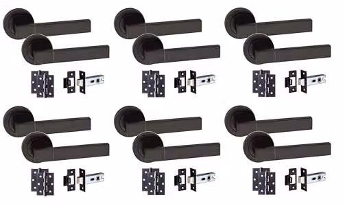 Golden Grace Capri Door Handles Latch Pack, 6 Pairs, Matt Black – 1